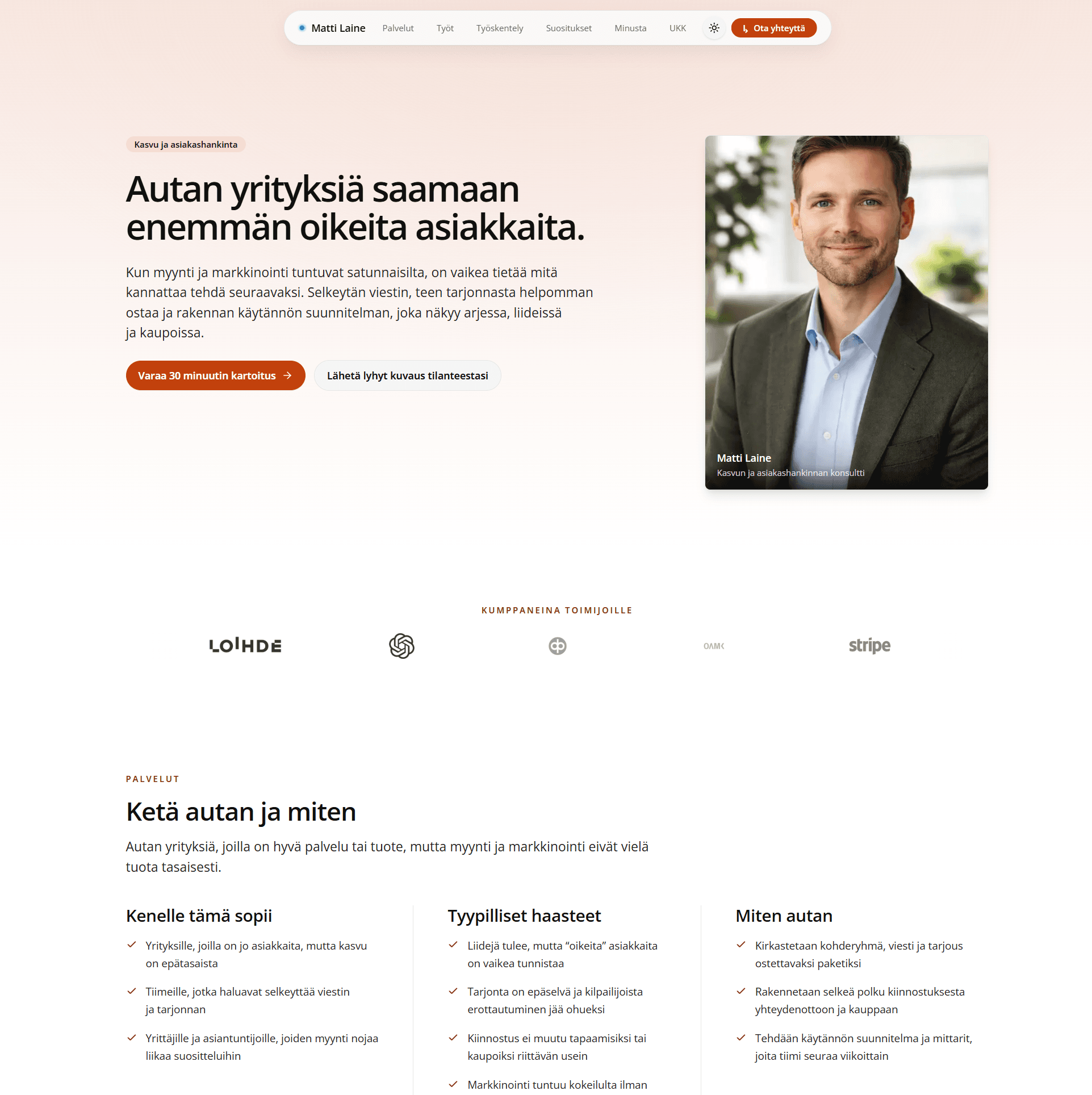 Example consultant portfolio preview (light)